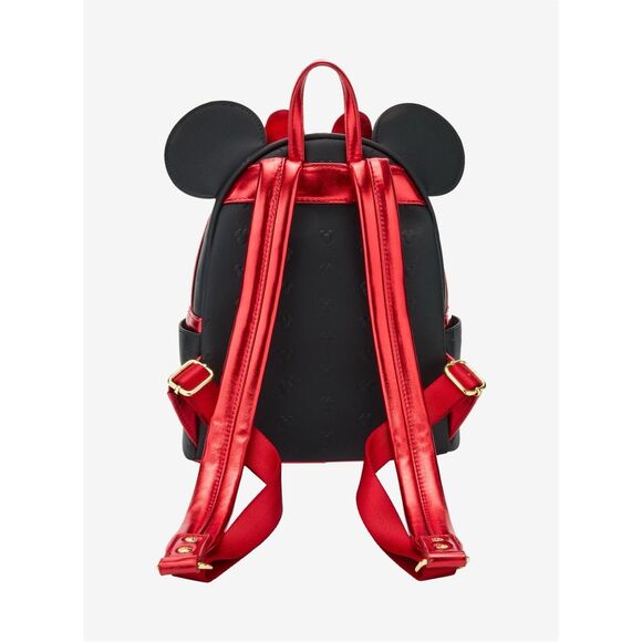 Loungefly Disney Minnie Mouse Metallic Red Bow Ears Mini Backpack - Picture 4 of 5